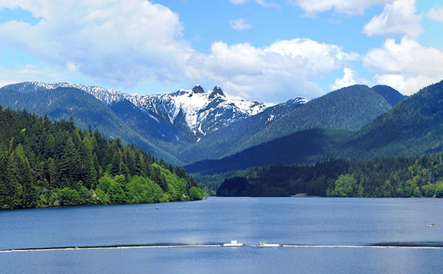 Capilano Lake and The Lions seen from Cleveland Dam