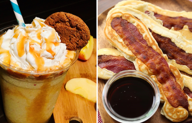 Apple Pie Smoothie and Bacon Pancakes