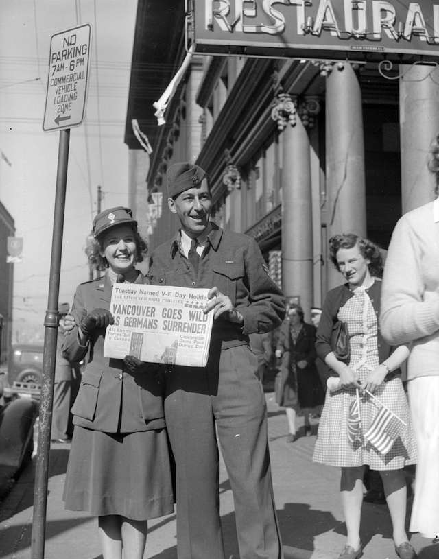 V-E Day in Vancouver. Vancouver Daily Province. May 7, 1945. Archives #CVA 586-3852