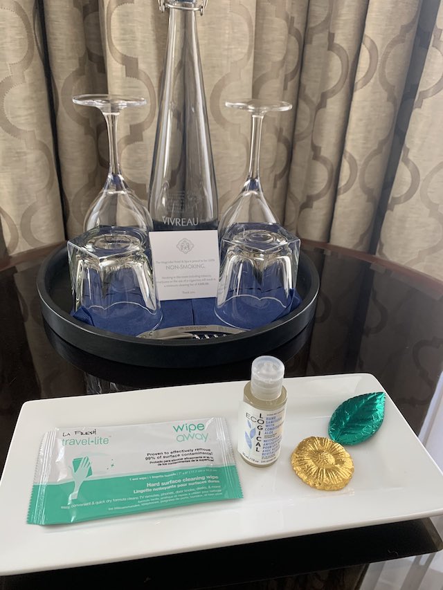 In room amenities including hand sanitizer. Steffani Cameron photo.