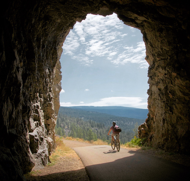 John riding through Little Tunnel above Naramata in the South Okanagan