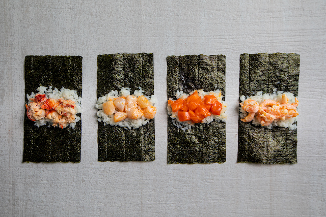 Hello Nori rolls: Truffle lobster, scallop, spicy salmon, shrimp