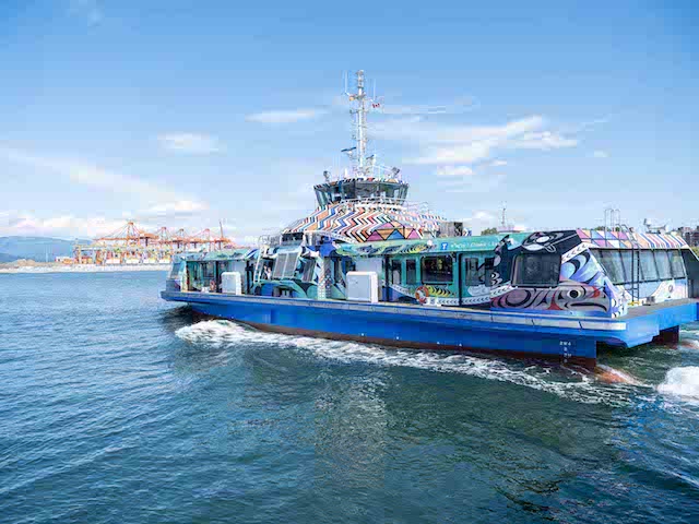 TRANSLINK-CHINOOK-4-The new SeaBus vessel is wrapped in art designed by local Indigenous aritsts, making it the first SeaBus to dispaly art installation. (TransLink)