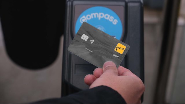 Interac card at a TransLink fare gate