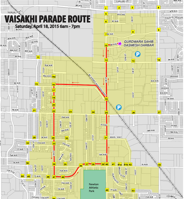 Surrey Vaisakhi Parade Route