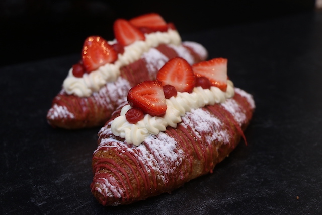 Croissant with strawberries and icing for Vancouver Croissant Crawl