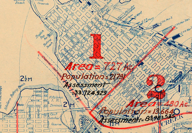 Close up of previous image. Commercial Map of Greater Vancouver 1924. Click to expand. Vancouver Archives # MAP 102