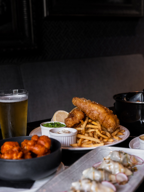 Fish & chips, dumplings and beer pictured at The Living Room
