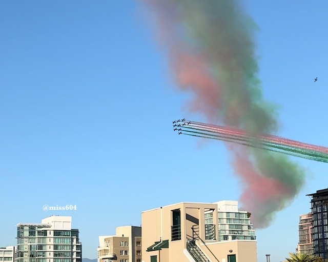 Italy's Frecce Tricolori Jets Flyover of Downtown Vancouver - Photo submitted to Miss604