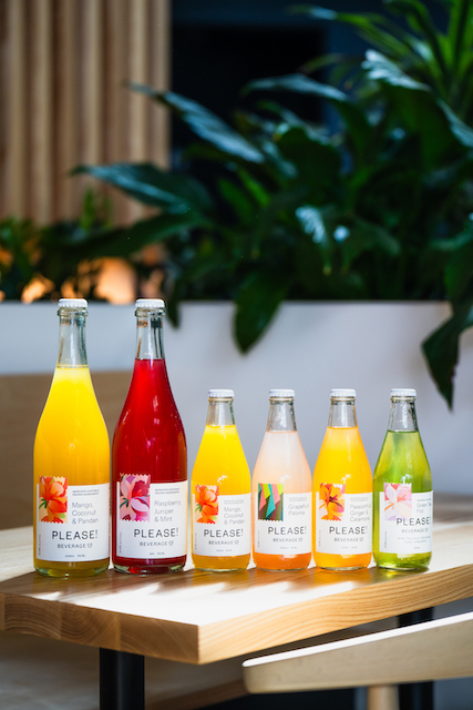 Please! Beverage Co. specialty beverage lineup with six different bottled flavours