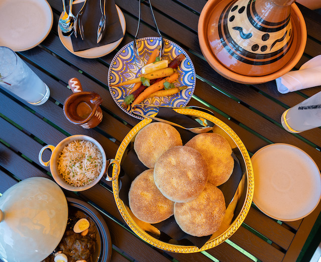 Moroccan month display at Skye Avenue Kitchen patio with four different dishes