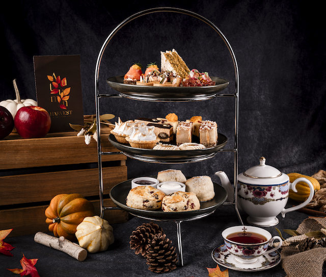 Autumn tea selection filled with pastries and fall decor for the Fairmont Vancouver