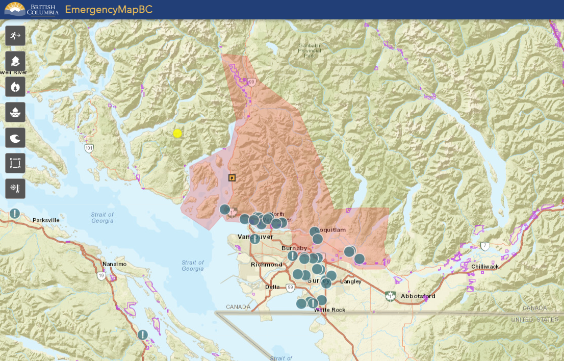 Emergency BC Earthquake Map