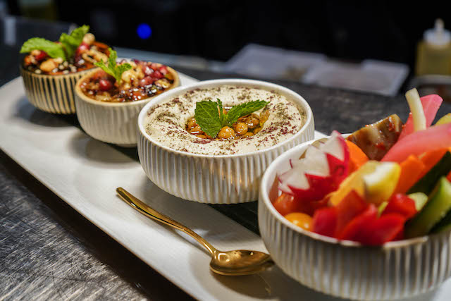 Hummus and appetizers for Lavantine Mothers Day Brunch