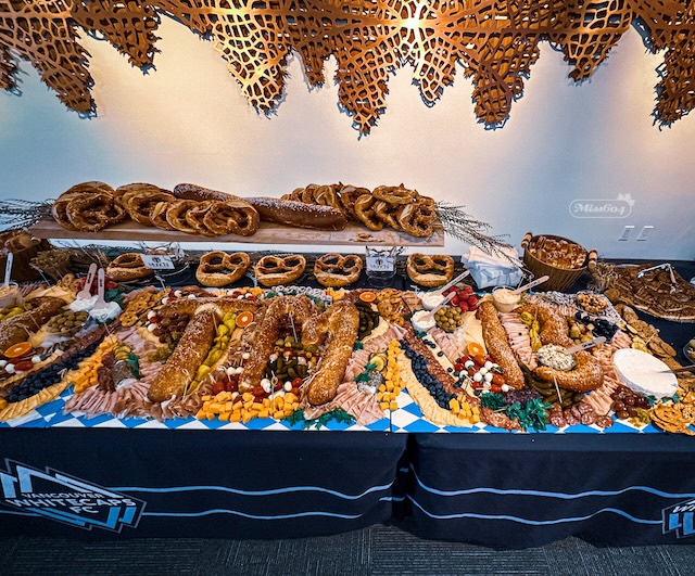T M 1 3 pretzels and an impressive spread of snacks for attendees of the press conference