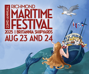 Richmond Maritime Festival graphic, free event happening August 23-24 in Steveston