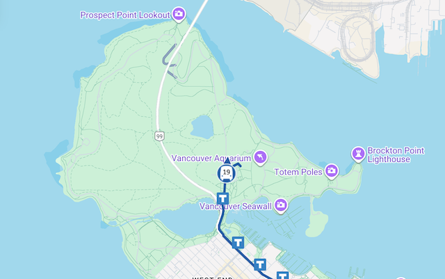 Stanley Park bus #19 route map