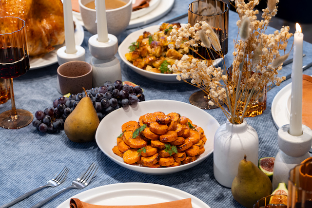 Railtown Catering set-up on holiday table with carrots