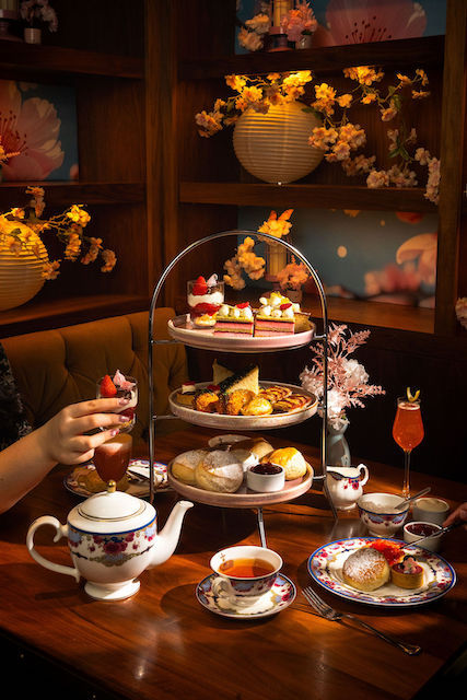 Notch 8 Cherry Blossom Tea Service with pastries and treats